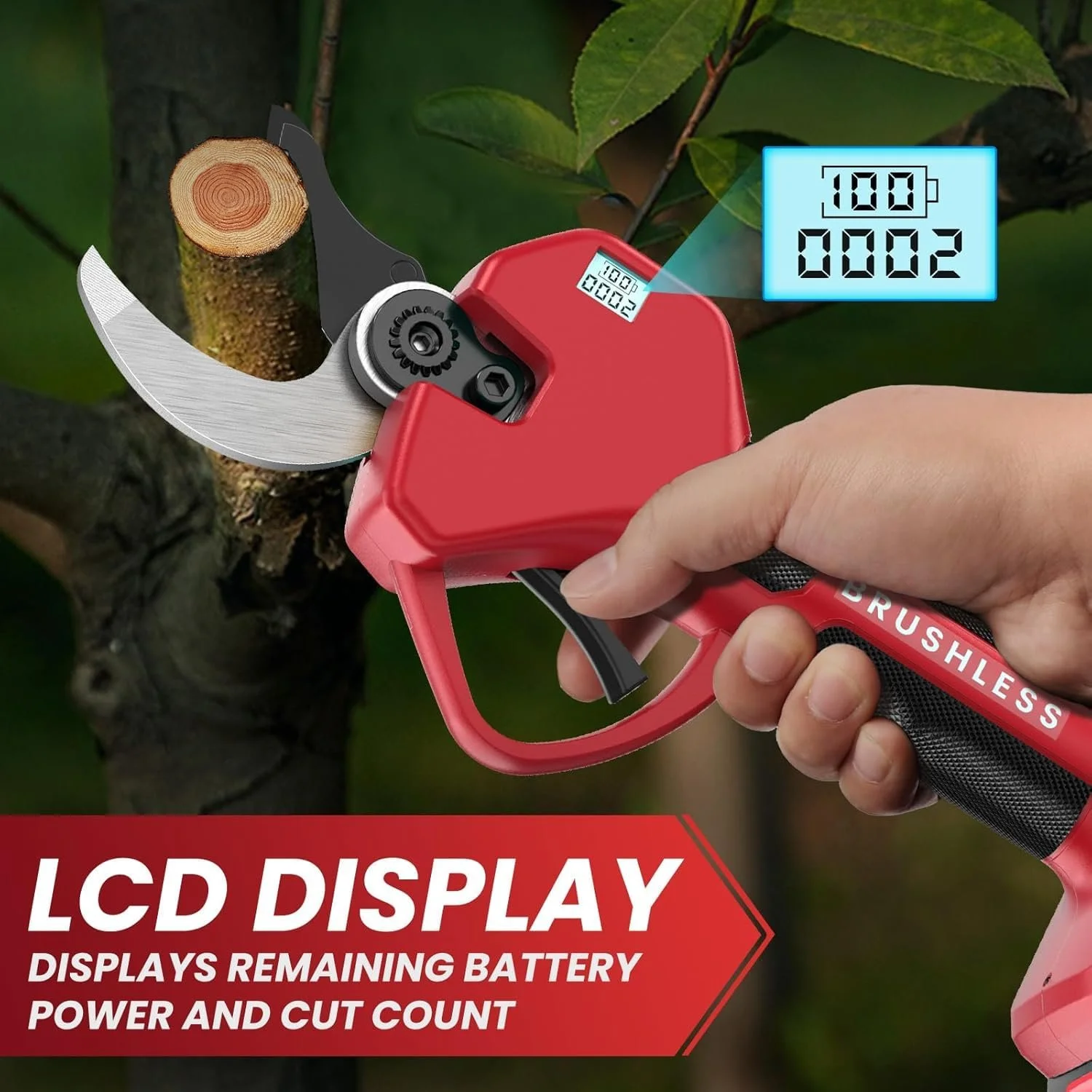 Акумуляторний сучкоріз 2-в-1 з телескопічною штангою 50 мм з 2 акумуляторами 21 В 2000 мАг, РК-дисплеєм, подовженням 2,5 м, 6-10 годинами роботи, безщітковим двигуном, фото №5