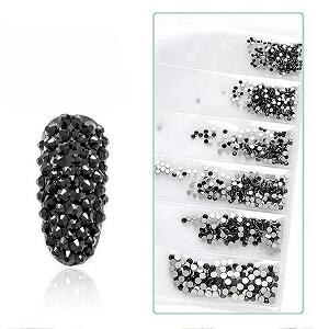 Стразы для ногтей SS3-SS12 1440 шт. Блестящие 3D Без термофиксации Плоская задняя часть Стекло Pixie Прозрачный Кристалл AB Стразы Блестящий Камень для маникюра Jet - Фото 1