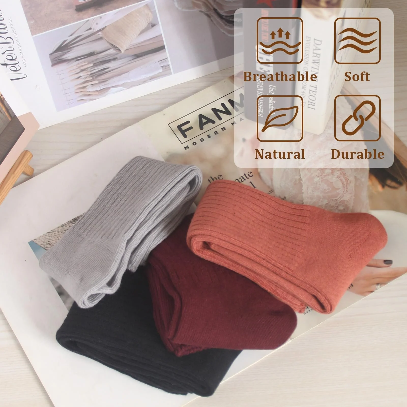 Женские носки Японский Корейский стиль длинные 4 пары Скомканные Свободные Средней длины Носки до щиколотки, фото №4