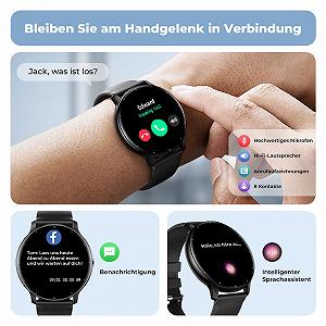 Смарт-часы TIFOZEN Connect Мужские с Bluetooth, ассистентом сообщений, голосовым помощником, воспроизведением музыки, 1,39 дюйма, монитором сердечного ритма / SpO2 / Sommeil, для Android iOS, черные synthetic.ua - Фото 1