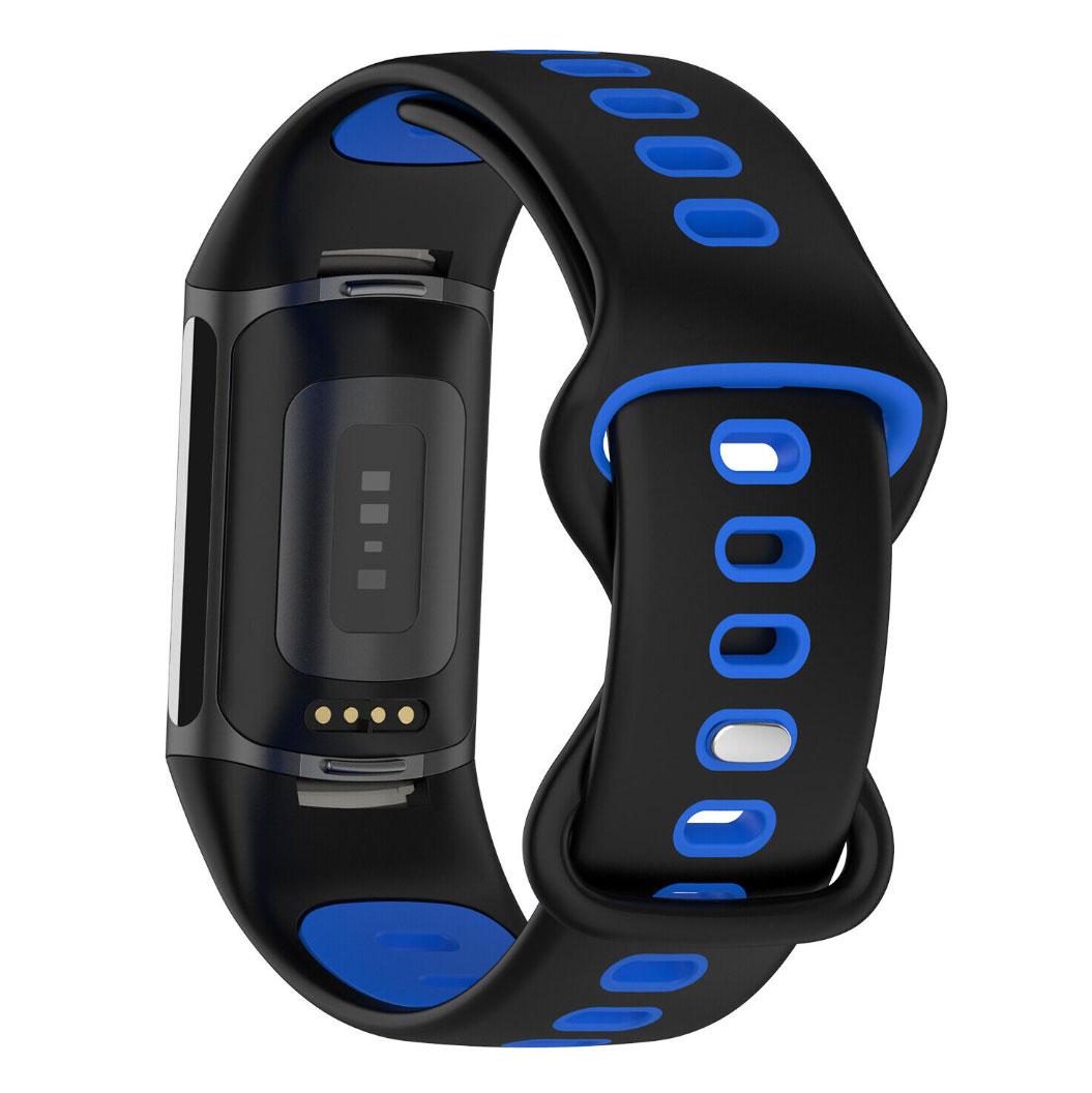 Силиконовый ремешок Primolux Sport для фитнес браслета Fitbit Charge 5 Black&Blue размер М, фото №4