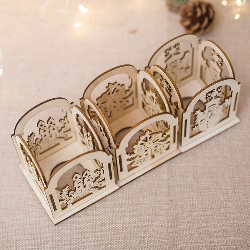 Подсвечник SOLUSTRE Christmas Tea Light Holder Деревянный Подсвечник Неокрашенный DIY Ремесла Роспись Полый Снеговик 2 Штуки Рождественский Декор, фото №6