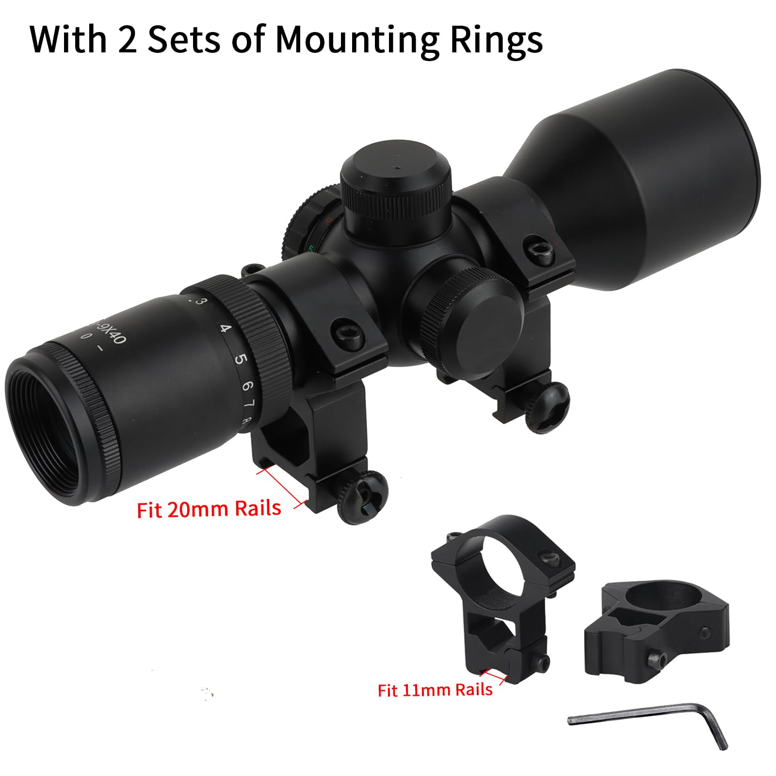 Оптическая труба ToopMount ZF 3-9 x 40 Компактный монокуляр с крышками для линз и 4 x кольцами крепления, 25,4 мм 1 дюйм трубка искатель, ударопрочность 650G 1/4 MOA Красный/Зеленый прицел зеленый многослойный, фото №4