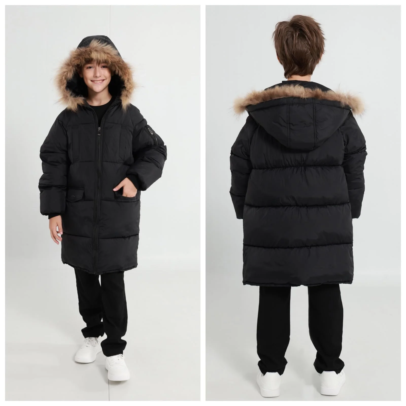 Куртка-парка для хлопчиків Valcatch, зимова, утеплена, довга, пухова, з капюшоном зі штучного хутра, тепла, вітрозахисна, для катання на сноуборді, фото №3
