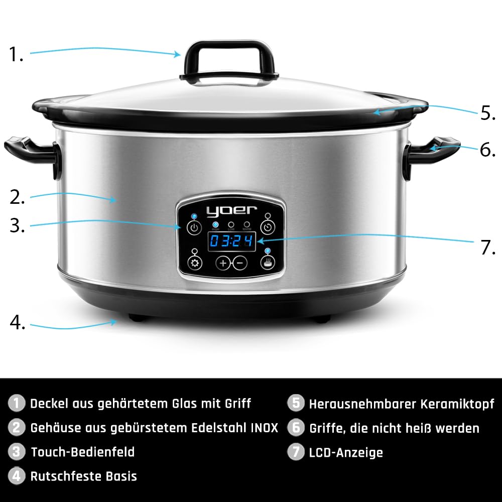 Мультиварка Yoer Clever-Cook SC6502S 320 Вт 6,5 л Многофункциональная LCD-дисплей Съемная керамическая вставка Антипригарное покрытие, фото №3