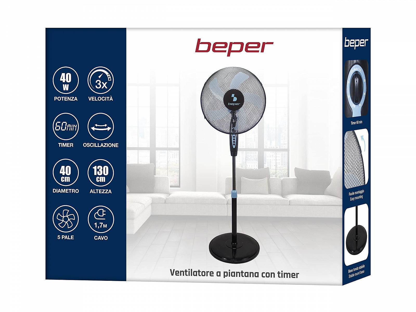 Вентилятор підлоговий BEPER P206VEN130, 5 лопатей, 40 см, 40 Вт, з таймером, фото №7