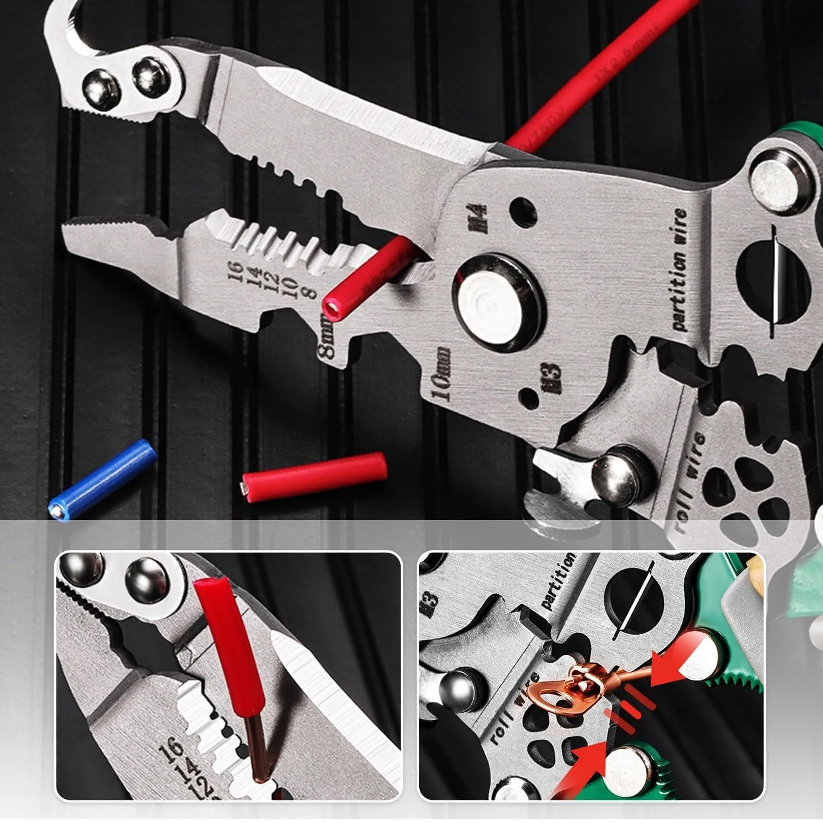 Стриппер складной GIONAR 18-в-1 многофункциональный инструмент для обжима и зачистки проводов, фото №7