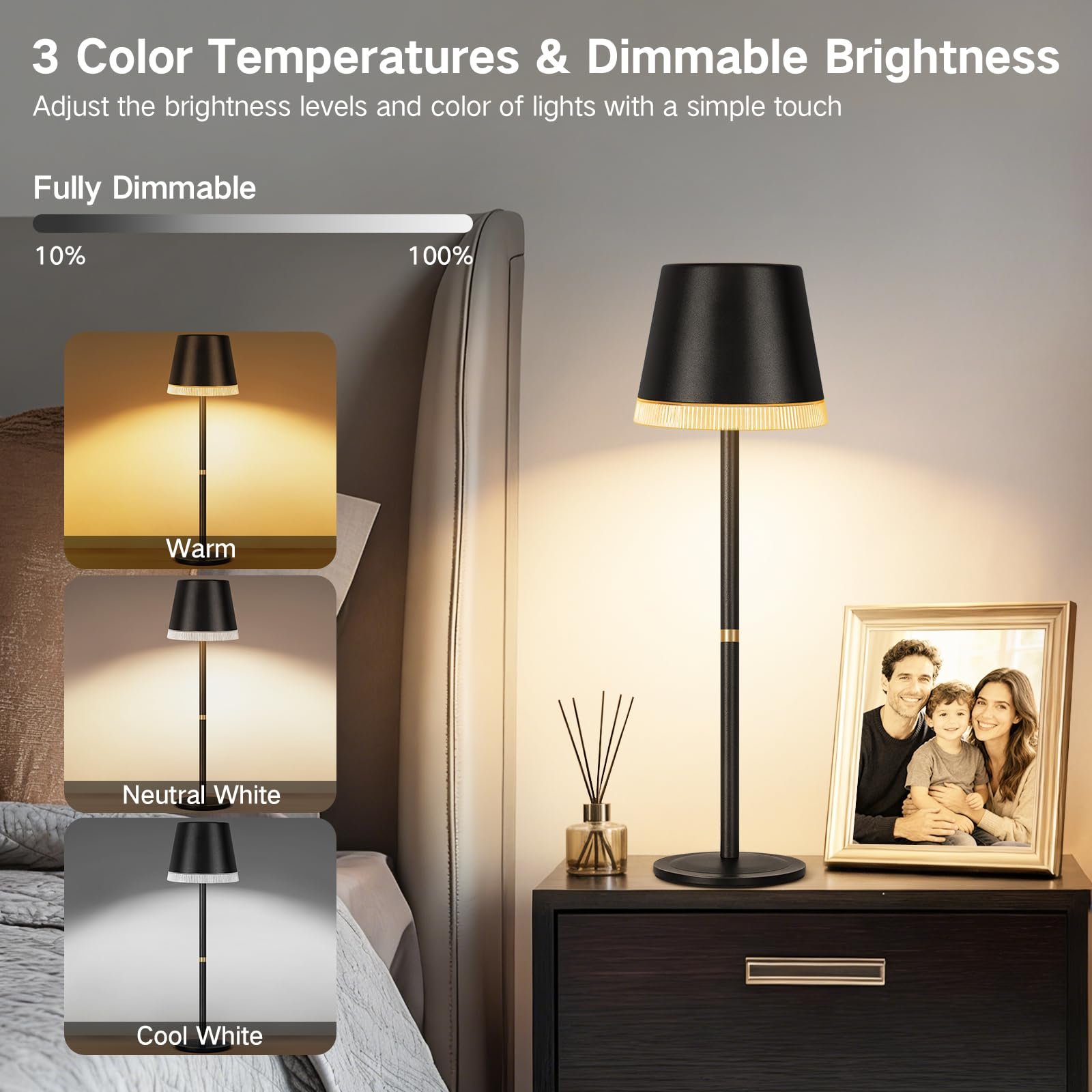 Настільна лампа OUTON LED Wireless Battery Indicator 4000 mAh USB-C 3 Colour Temperatures Dimmable Touch Control Memory Portable, фото №2