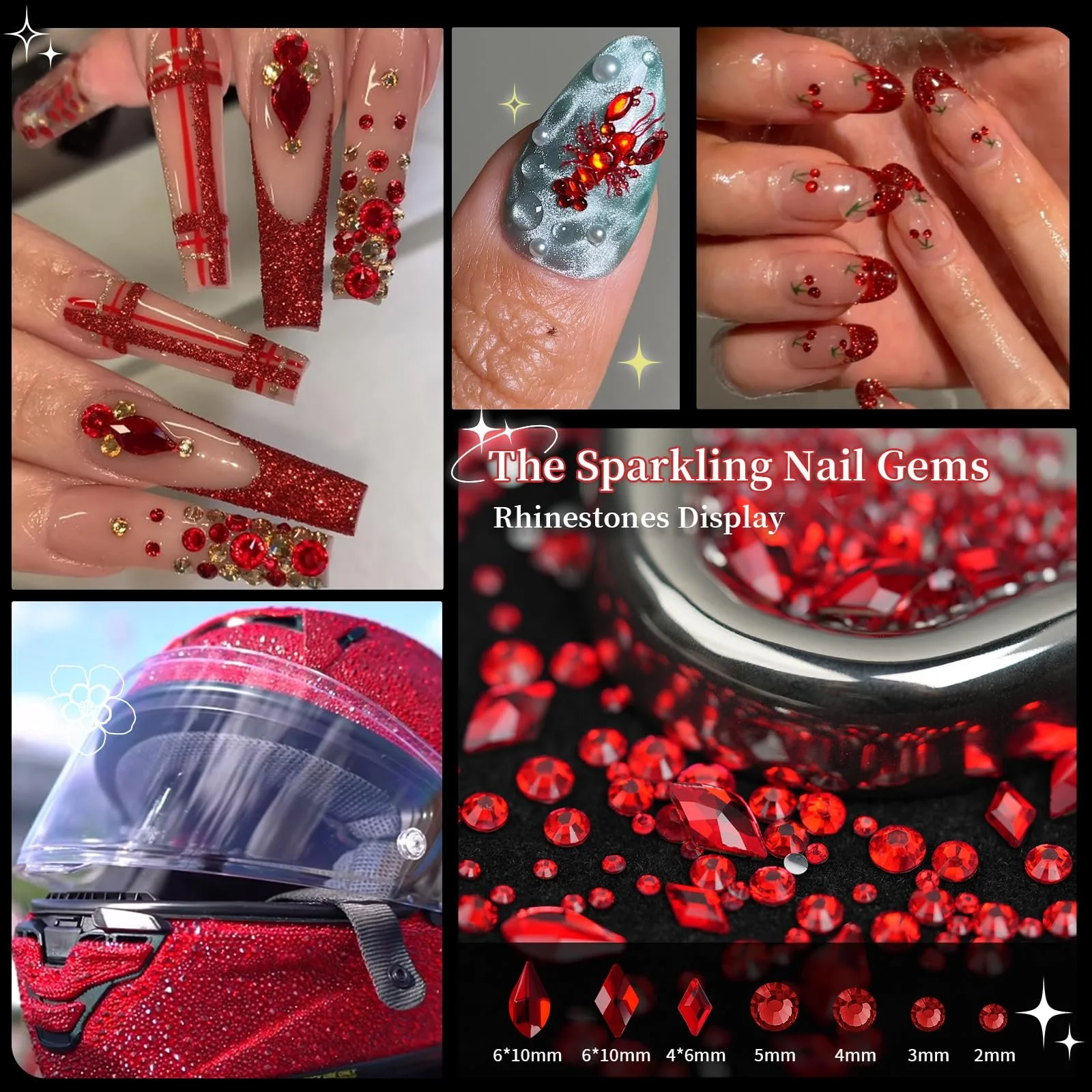 Стразы для ногтей EARLMONI, 6 коробок, для украшения ногтей, одежды, поделок, DIY (Черный), фото №2