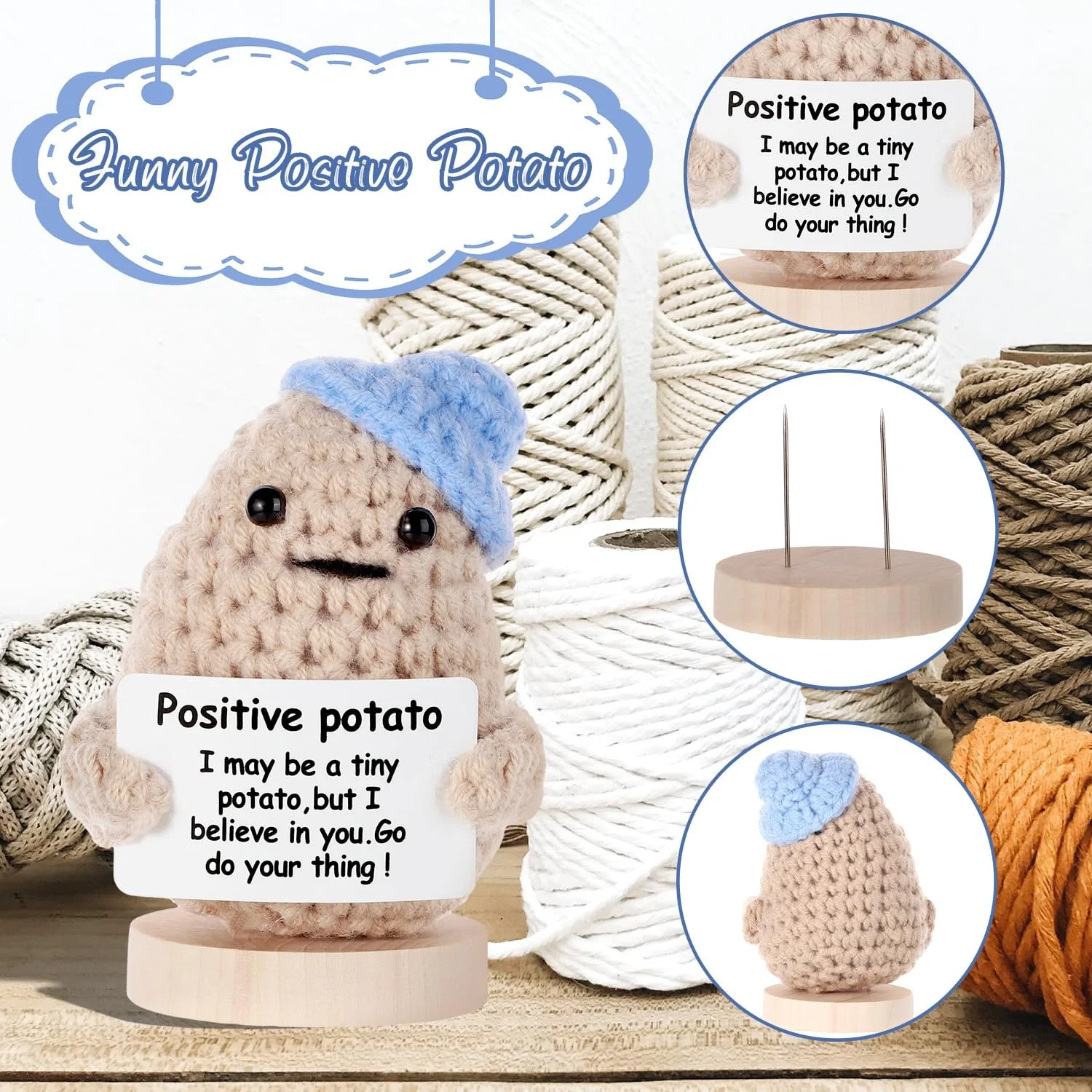 Funny Positive Potato 9 см Вязаная картошка с картой поддержки (Голубая шапка), фото №3 Funny Positive Potato 9 см Вязаная картошка с картой поддержки (Голубая шапка), фото №3