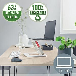 Подставка для ноутбука Leitz Ergo 64240001 с регулировкой высоты и угла наклона для ноутбуков 13-15 дюймов, 63% переработанного пластика, 6 комбинаций высоты и угла, компактная подставка, 100% перерабатываемая, белая synthetic.ua - Фото 1