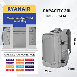 Рюкзак для ручної поклажі KIRFEHIT 40x20x25 см для Ryanair Сірий synthetic.ua - Фото 1