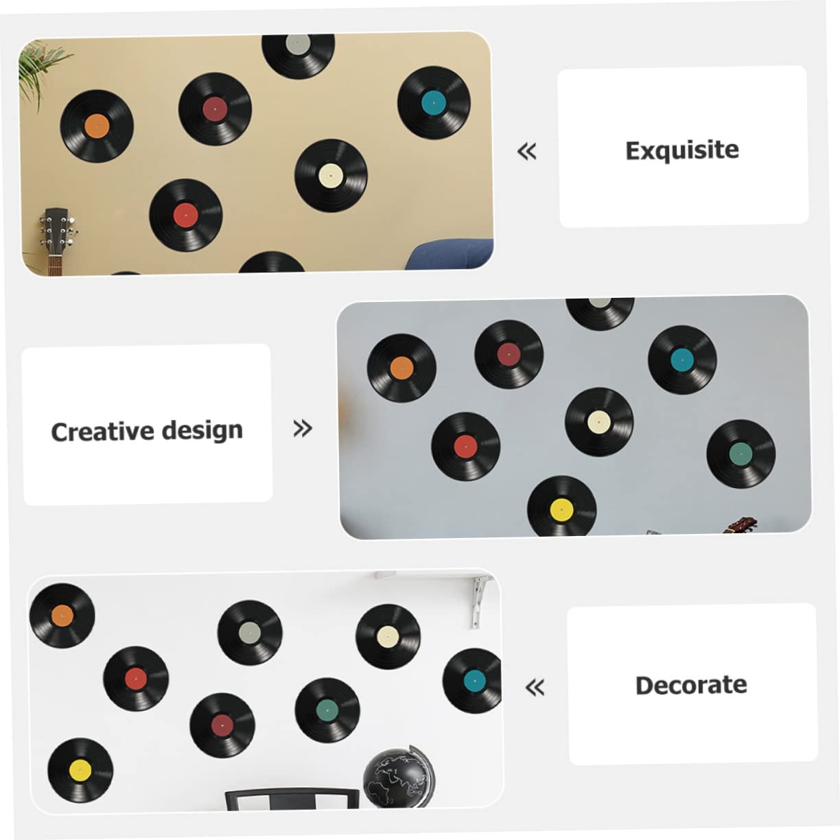 Декоративные наклейки на стену HOMSFOU Виниловые пластинки Ретро 16 штук, фото №2