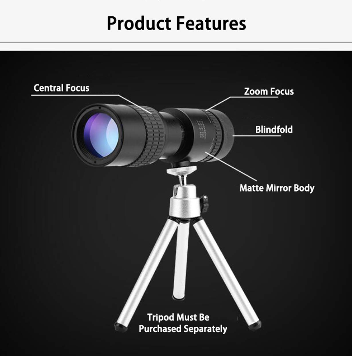 Телезум-монокуляр Spacmirrors 10-30x30 Bak4-призма водонепроницаемый многослойное покрытие для наблюдения за птицами походов кемпингов, фото №3