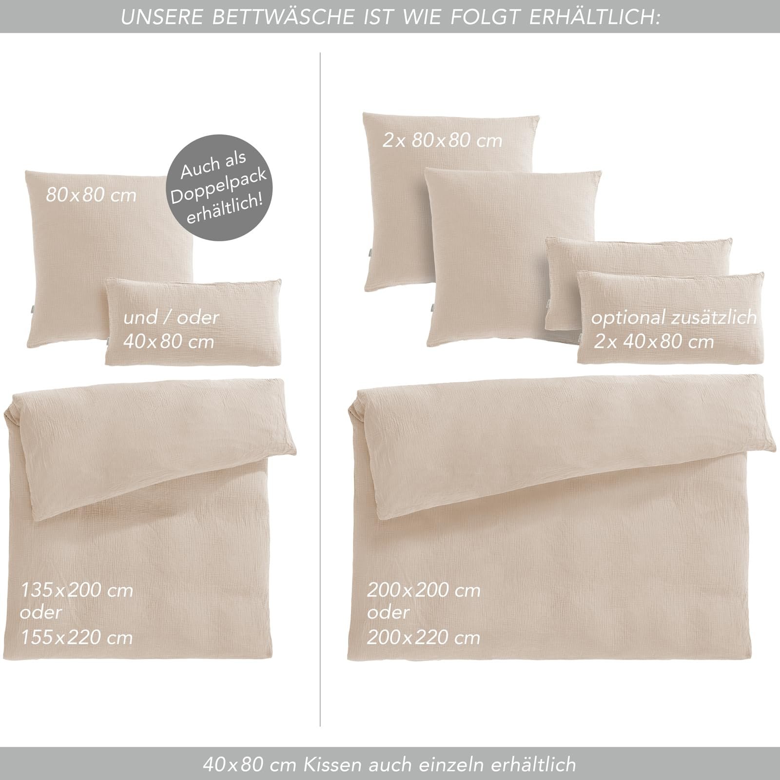 Постільна білизна з мусліну Pure Label 135 x 200 см з наволочкою 80 x 80 см, 100% бавовна - неймовірно м'яка, затишна постільна білизна бежевого кольору з мусліну, фото №7