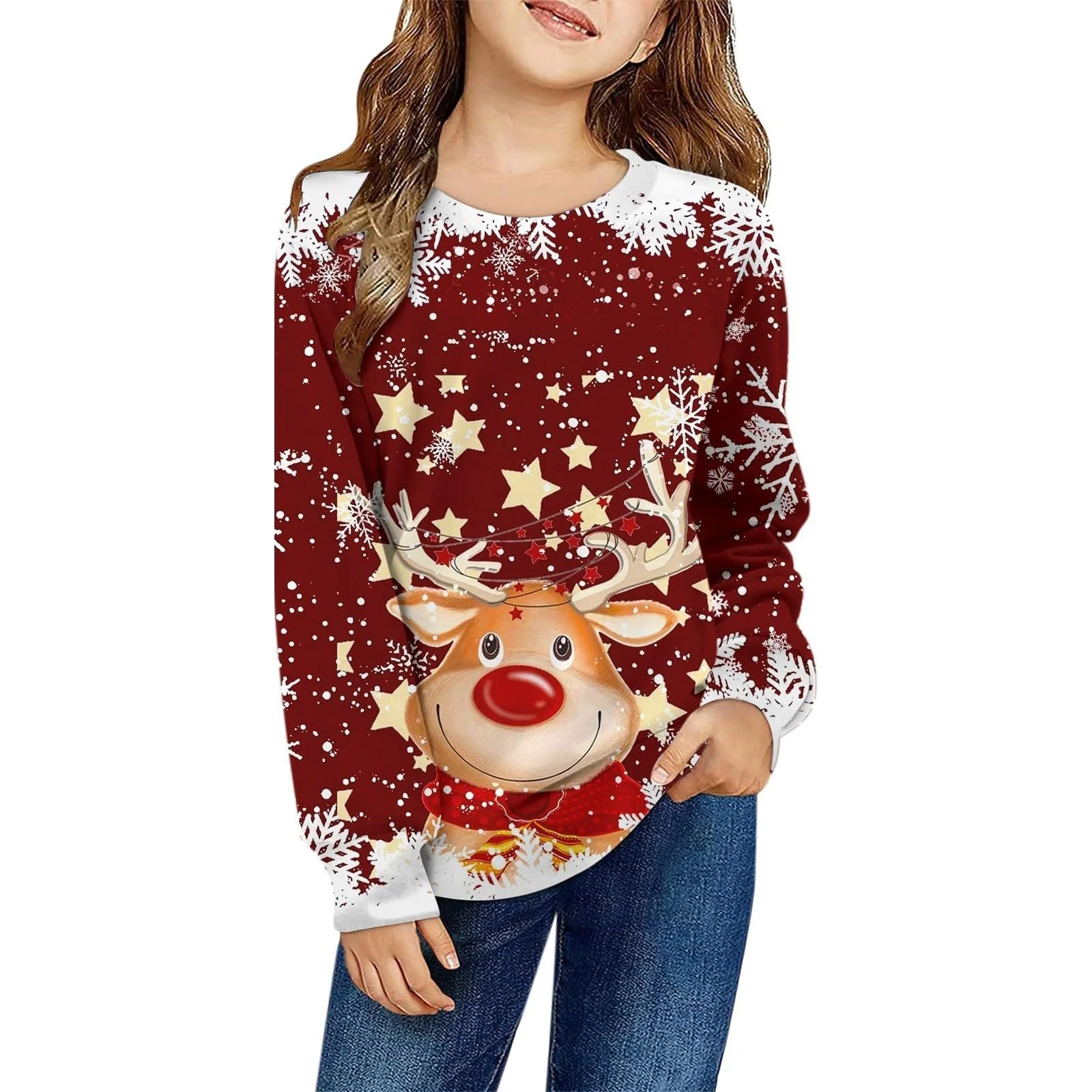 Дівчачий світшот з довгими рукавами, круглим вирізом, принтом, теплий, на осінь та зиму, фото №1