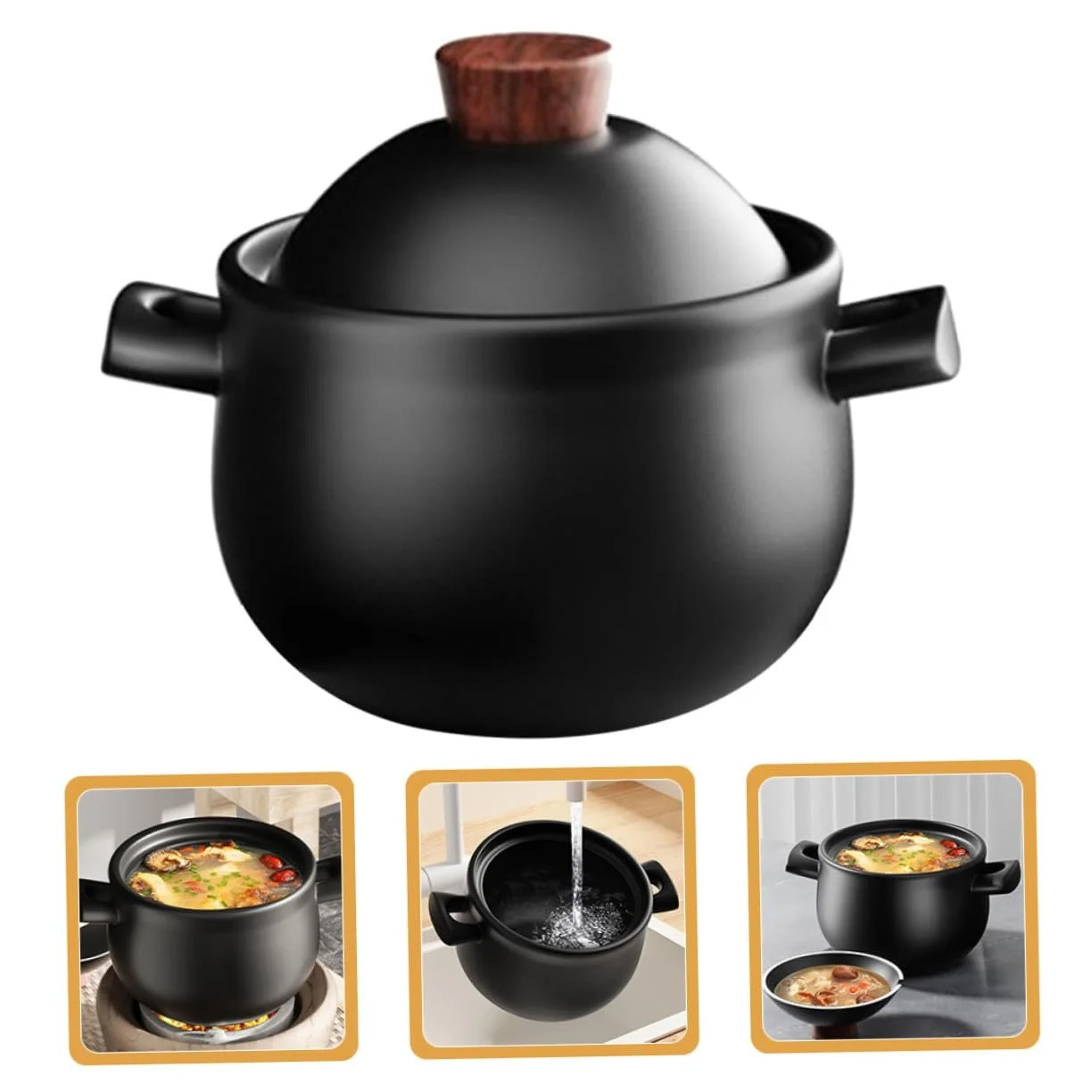 Каструля керамічна 1.8 L з ручкою для тушкування та супів, фото №9