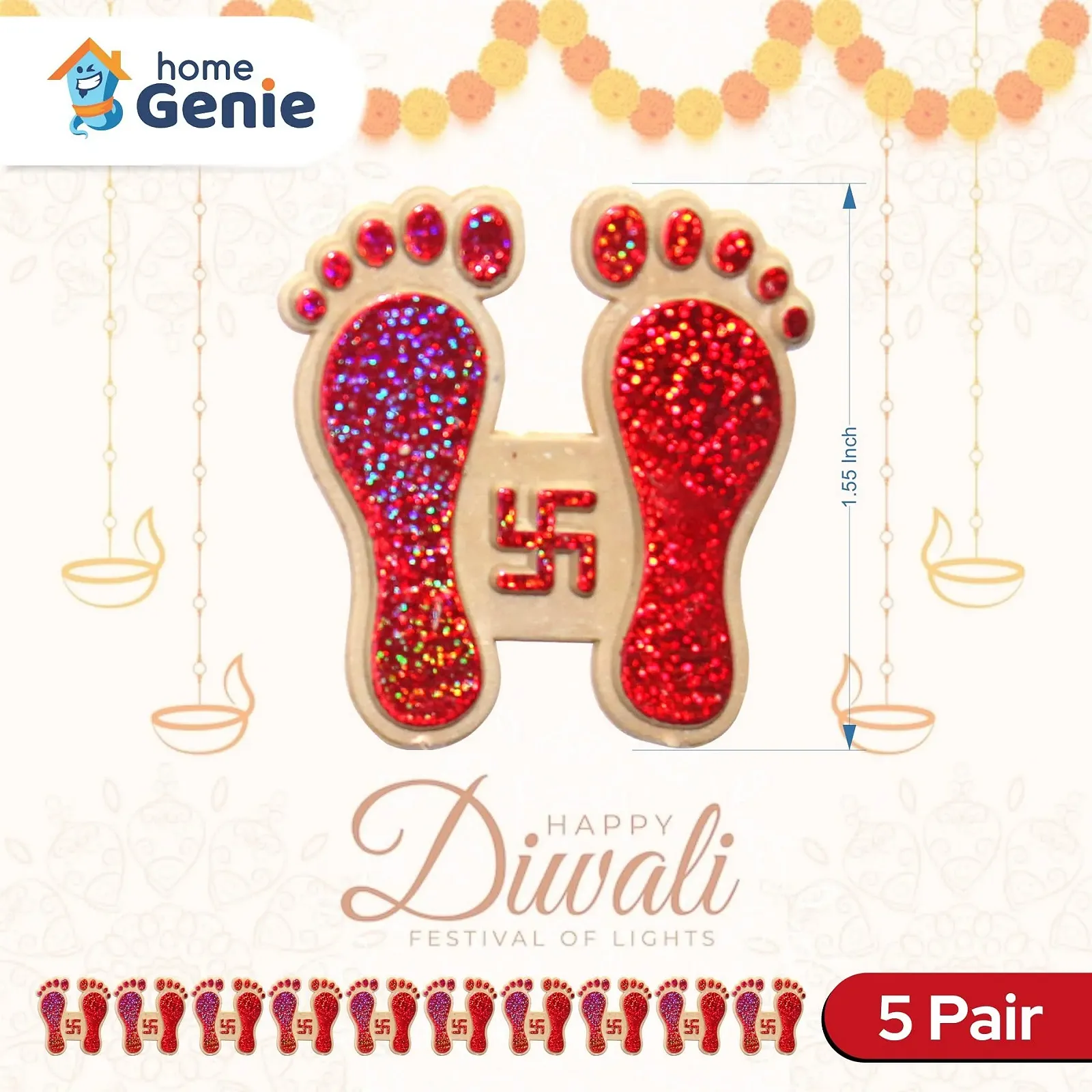 Наклейки Home Genie Laxmi Feet 5 штук Червоні, фото №1 Наклейки Home Genie Laxmi Feet 5 штук Червоні, фото №1
