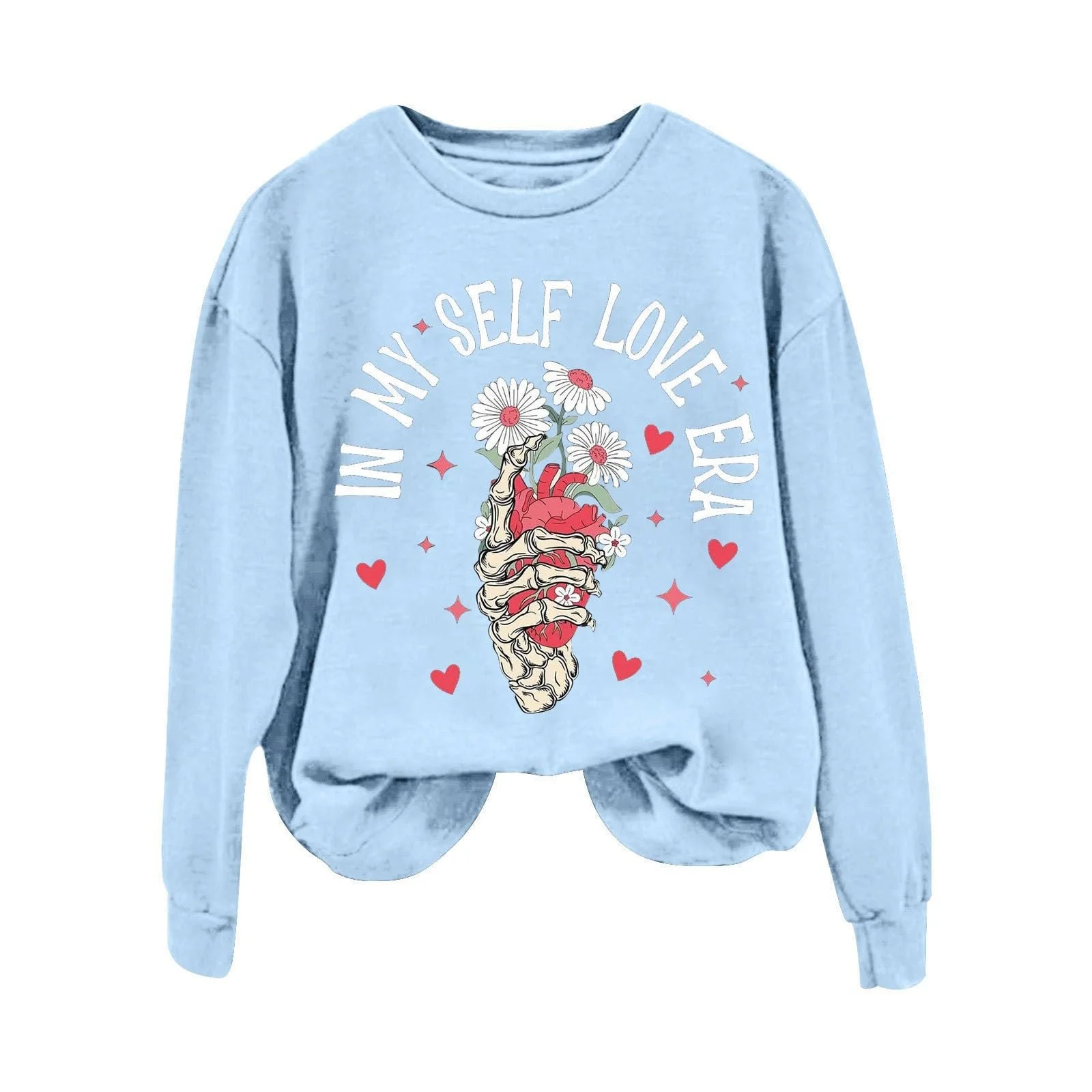 Женский Свитшот Однотонный С круглым вырезом Свободный С длинными рукавами Принт ко Дню Святого Валентина, фото №1 Женский Свитшот Однотонный С круглым вырезом Свободный С длинными рукавами Принт ко Дню Святого Валентина, фото №1