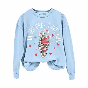 Женский Свитшот Однотонный С круглым вырезом Свободный С длинными рукавами Принт ко Дню Святого Валентина - Фото 1