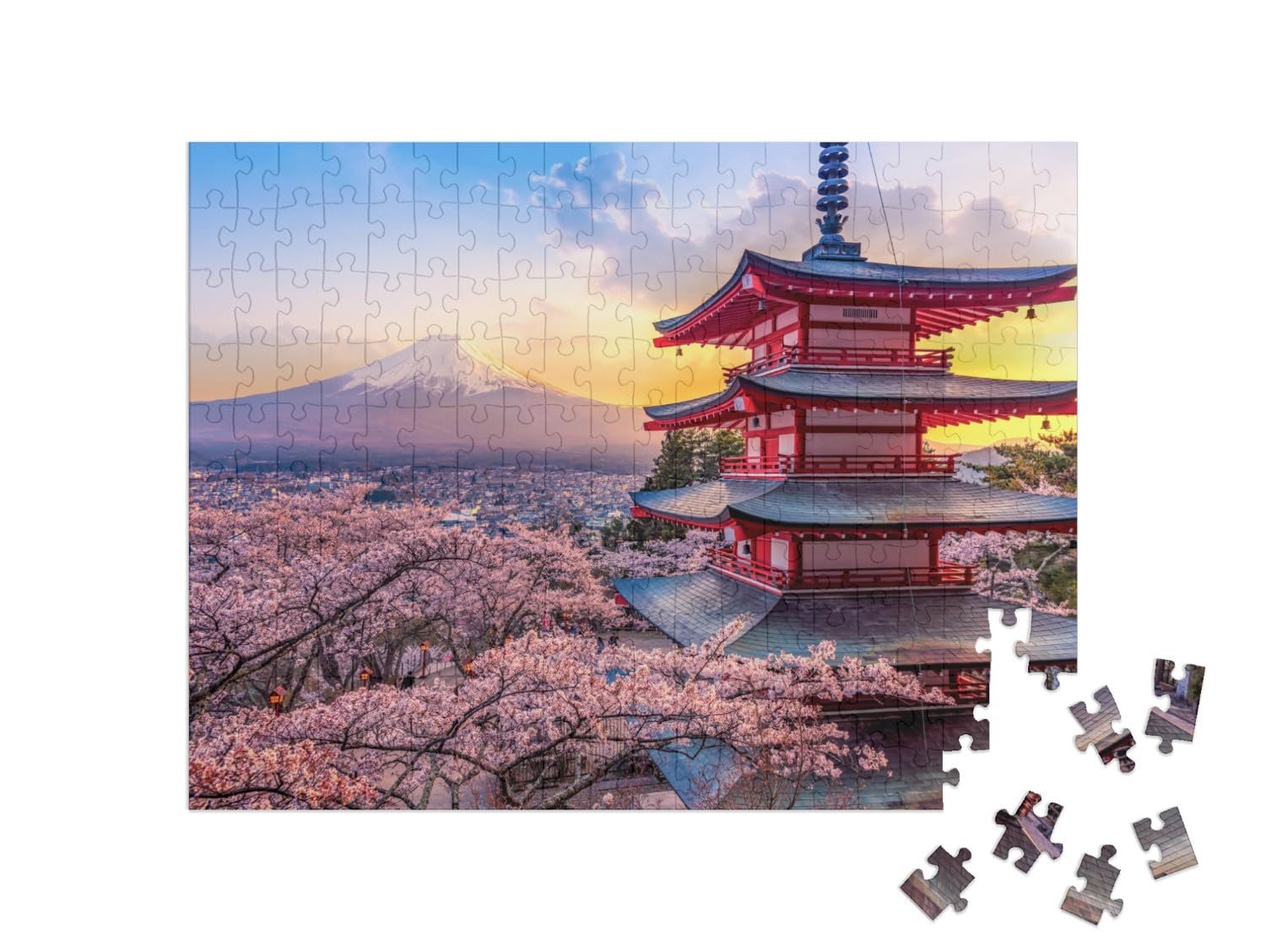 Пазл puzzleYOU Цветение сакуры на горе Фудзи и пагода Чурейто на закате, Япония 200 элементов, фото №2 Пазл puzzleYOU Цветение сакуры на горе Фудзи и пагода Чурейто на закате, Япония 200 элементов, фото №2