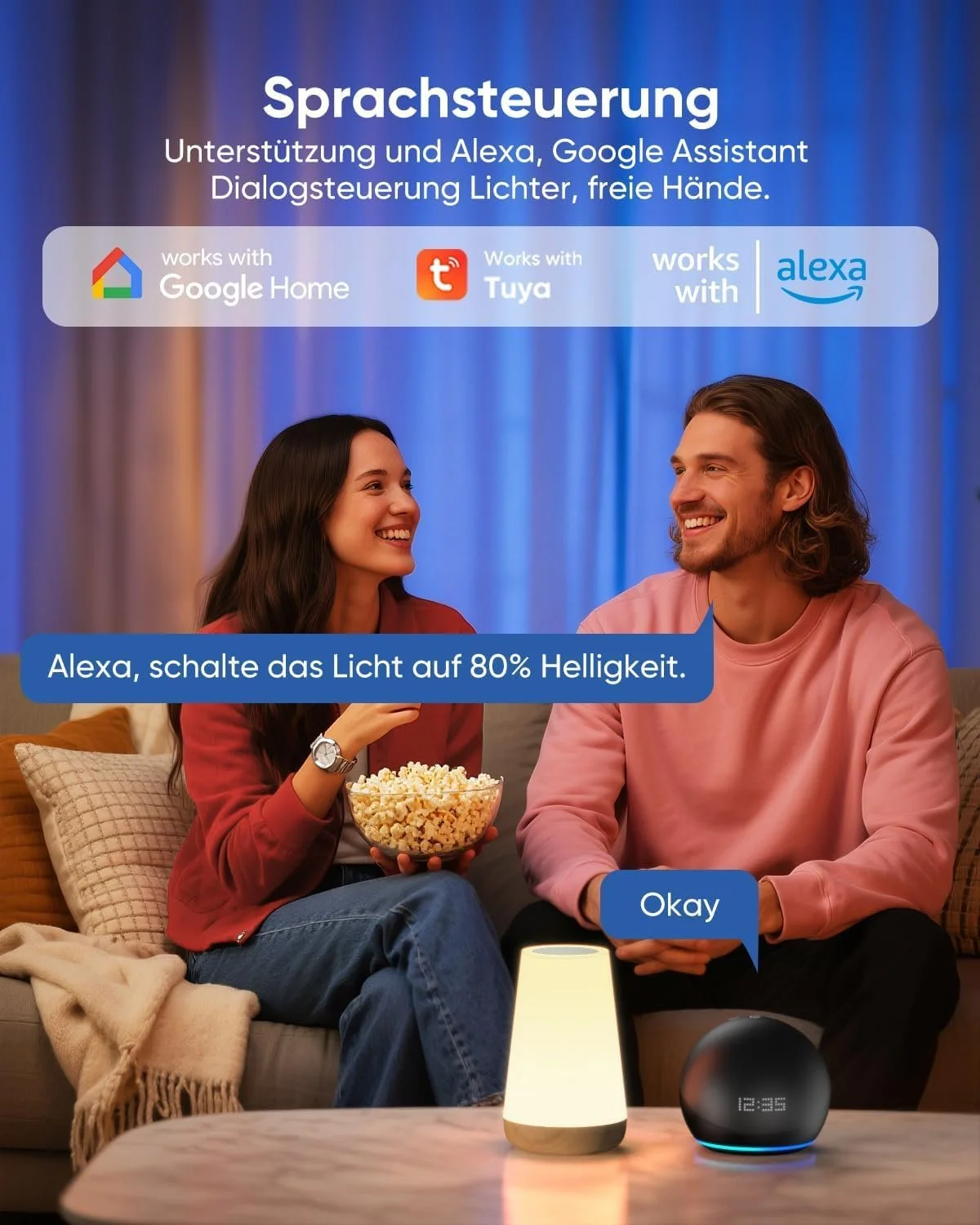 Розумна настільна лампа Bonsery LED Smart RGBICWW WLAN Alexa/Google Assistant 2700-6500K, фото №2