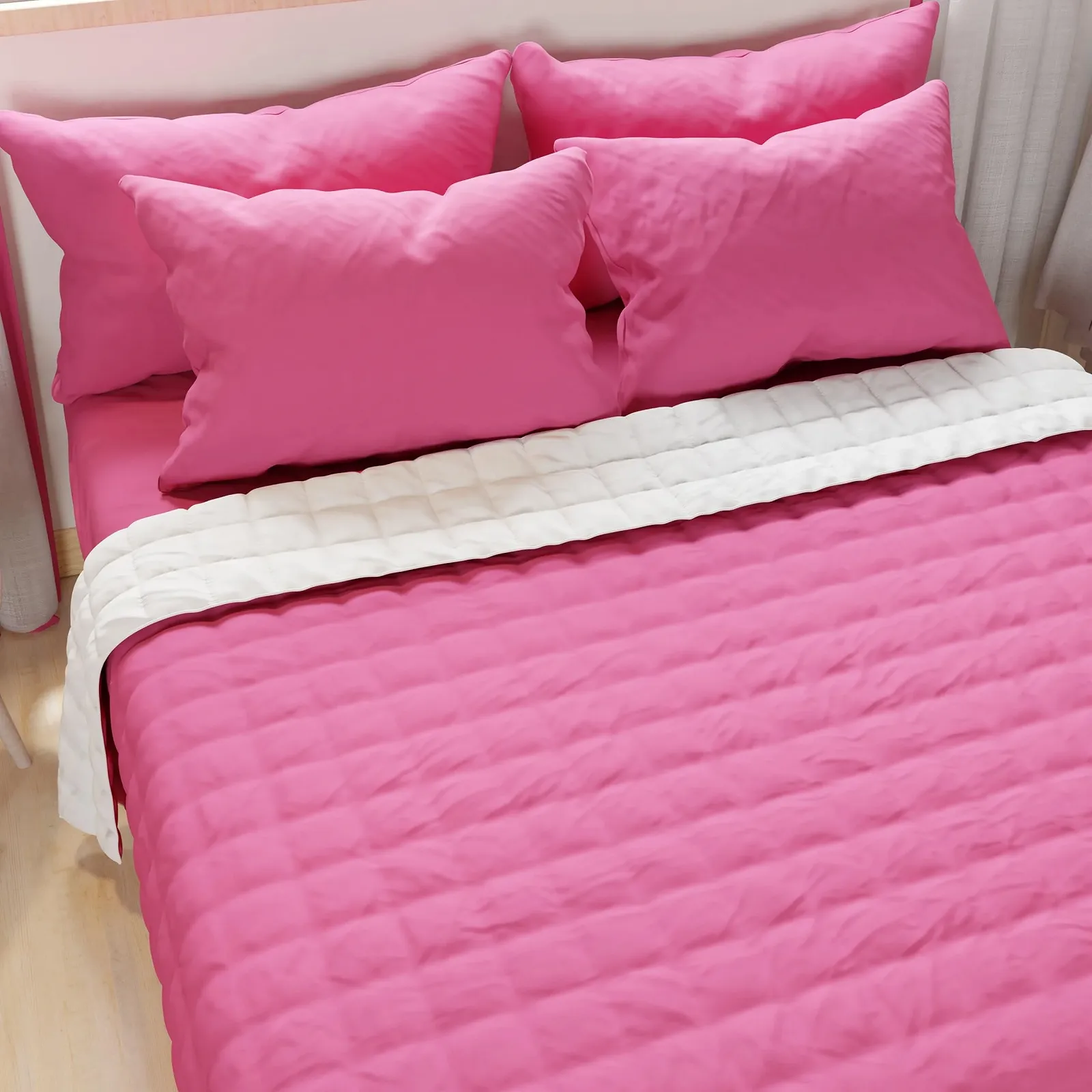 Одеяло PETTI Artigiani Italiani Односпальное Легкое Двустороннее стеганое покрывало Летнее одеяло Фуксия Белый, фото №3