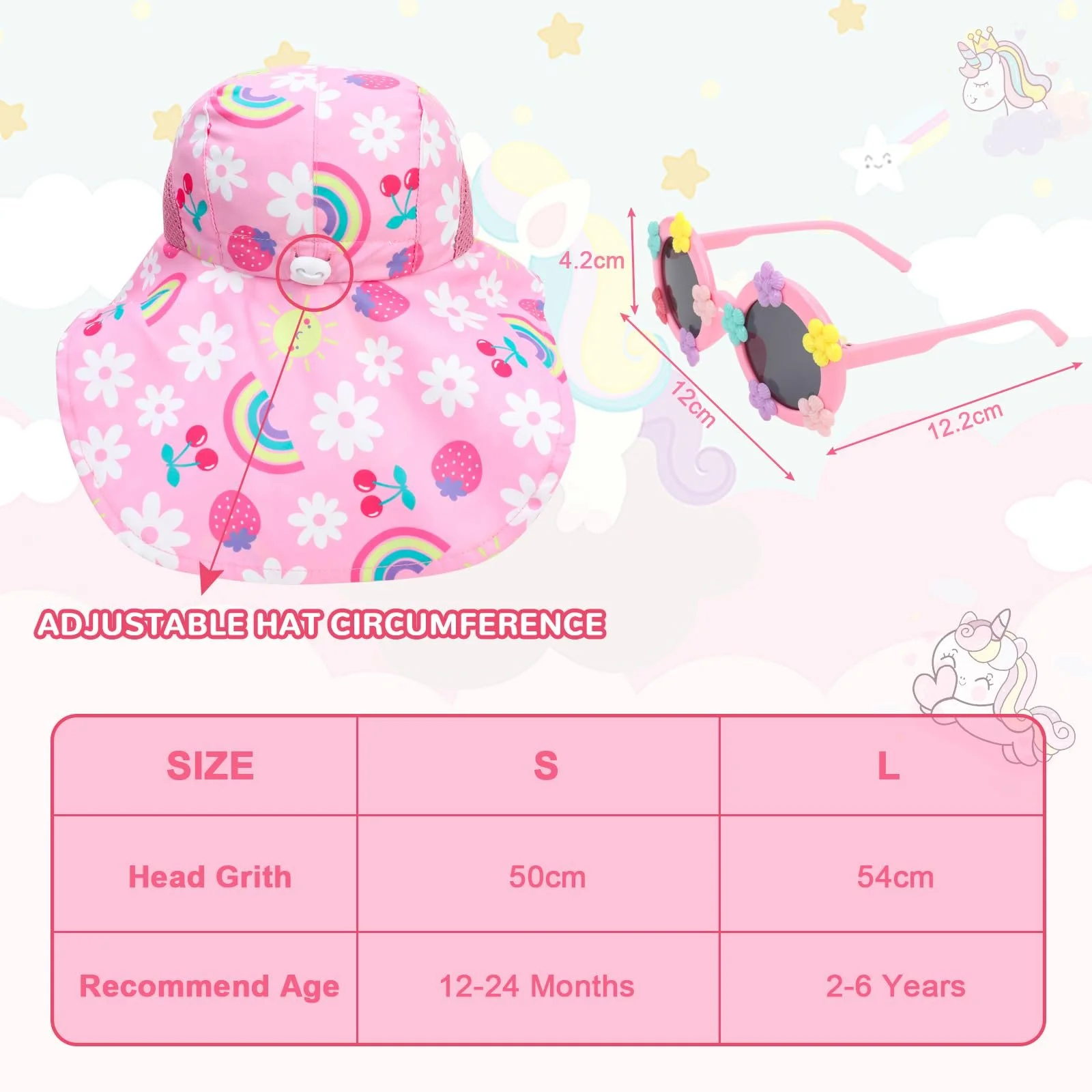 Набір капелюх та окуляри для дівчаток літній Unicorn Rainbow для дітей, фото №2