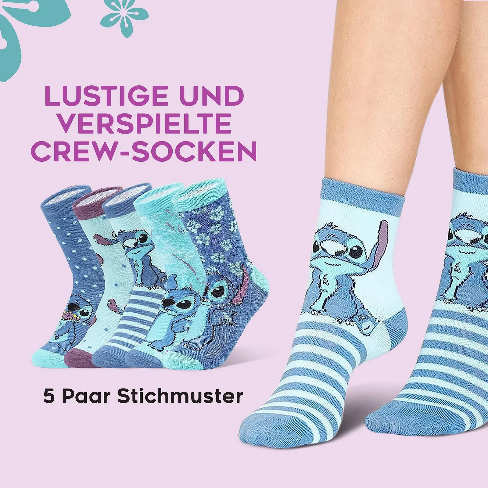 Женские носки Disney Stitch, разноцветные теплые носки с рисунком, подарки для женщин, подростков, 5 пар, фото №7