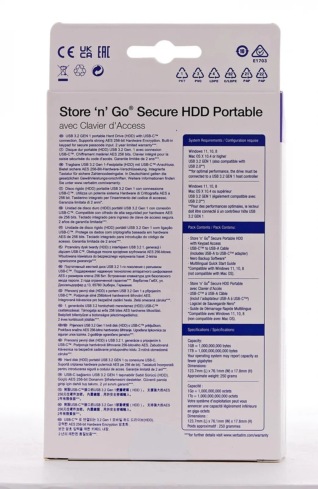 Внешний HDD Verbatim Store 'n' Go Secure 53401 1 ТБ USB 3.1 Keypad Access Black, фото №4