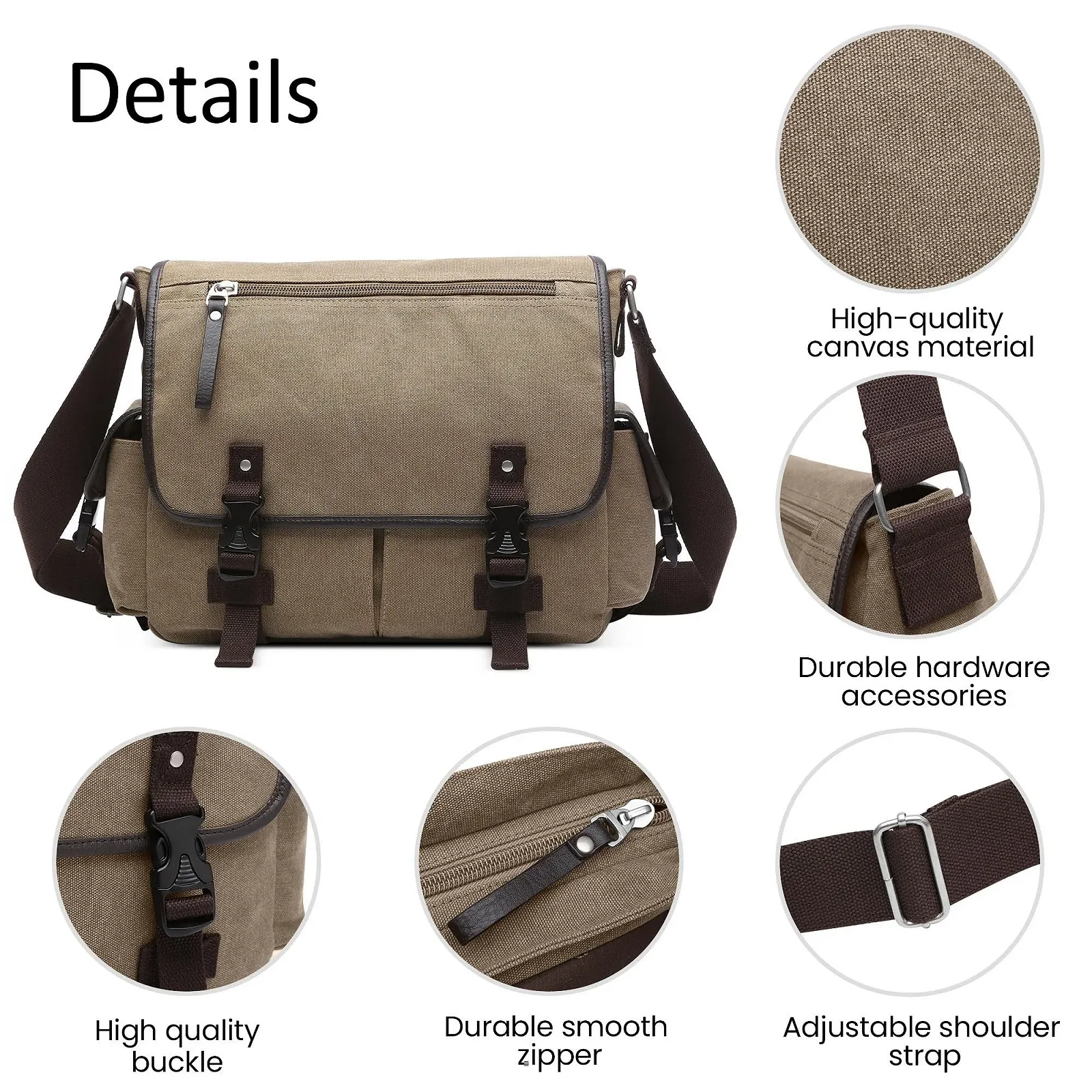 Сумка через плече DEEVORCA Vintage Canvas для ноутбука 17,3 дюйма, хакі, фото №3 Сумка через плече DEEVORCA Vintage Canvas для ноутбука 17,3 дюйма, хакі, фото №3