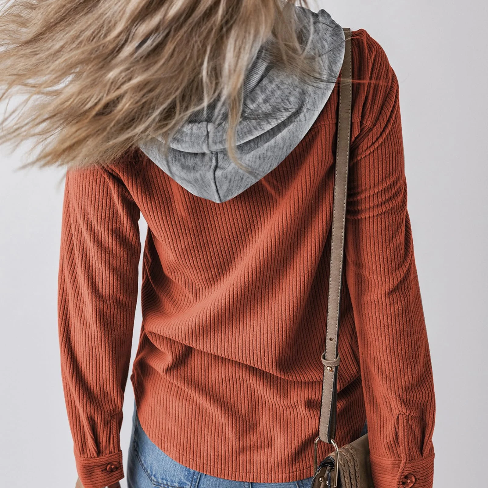 Кардиган YILEEGOO Жіночий, з довгими рукавами, на ґудзиках, з капюшоном на кулісці, фото №3 Кардиган YILEEGOO Жіночий, з довгими рукавами, на ґудзиках, з капюшоном на кулісці, фото №3
