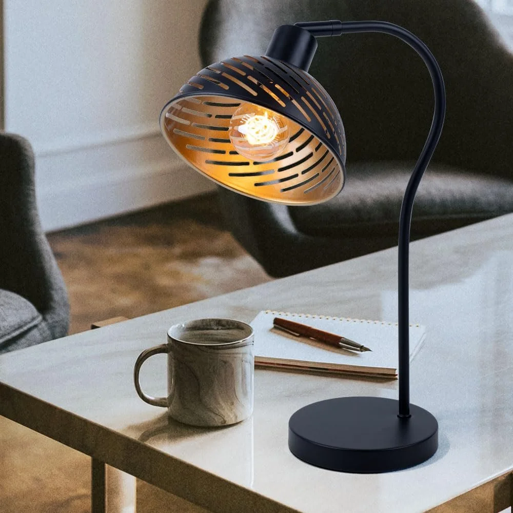 Настільна лампа etc-shop E27 30x18.5x45 см Чорний Золотий, фото №3