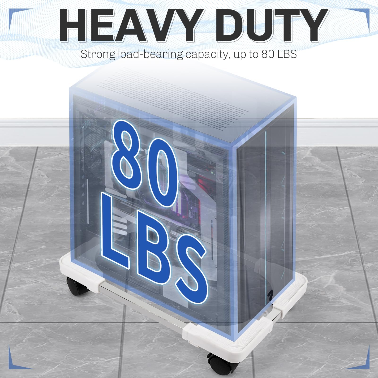 Мобильная Подставка для ПК Liitrton Регулируемая с 4 роликами Белая, фото №5