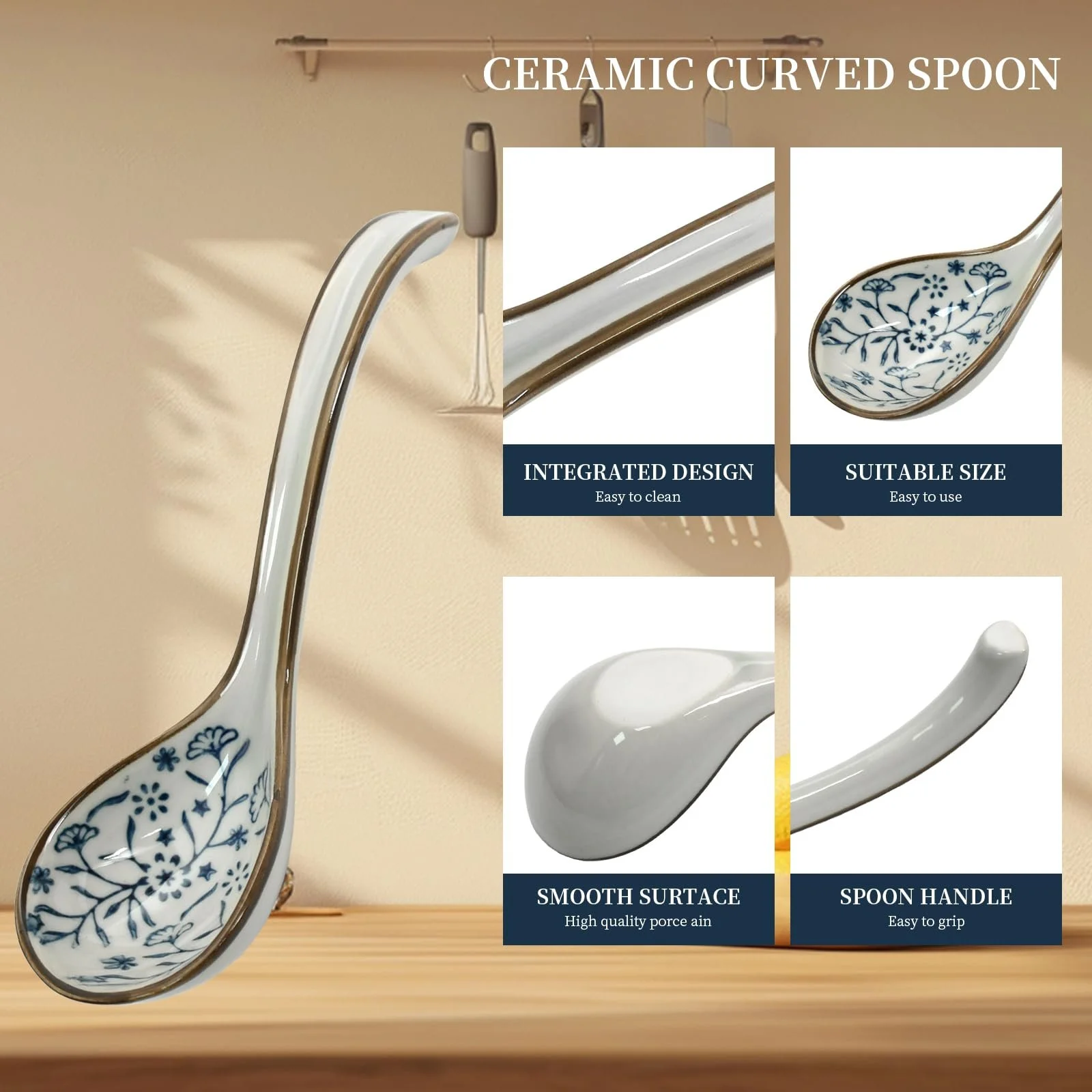 Набір з 4 азіатських супових ложок з гачками, фото №5