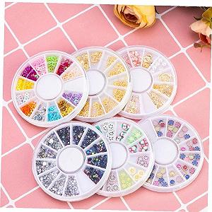 Мікс Стрази для нігтів, випадковий, кристали, круглі намистини, плоска задня частина, synthetic.ua - Фото 1