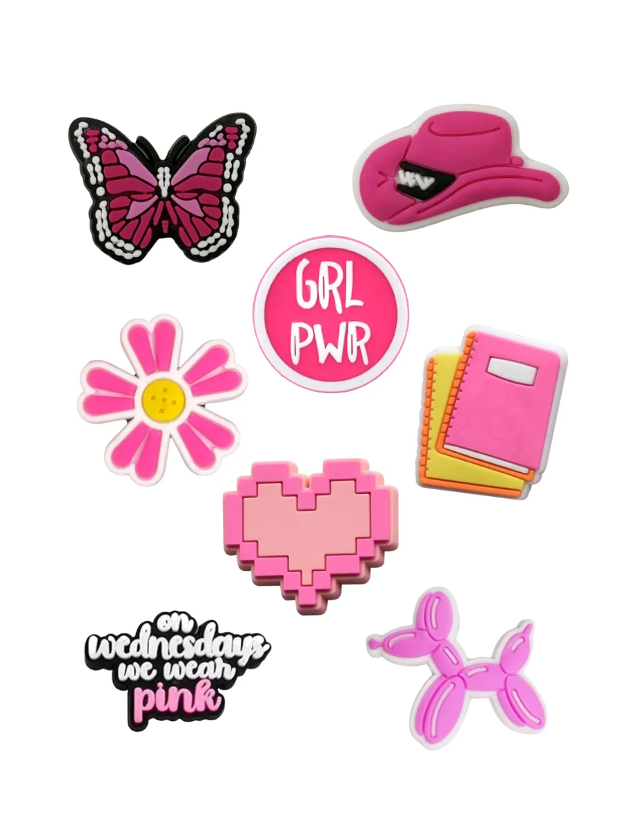 Джибитсы розовая тематика мода Pink Jibbitz 8 шт аксессуары крокс украшение, фото №2