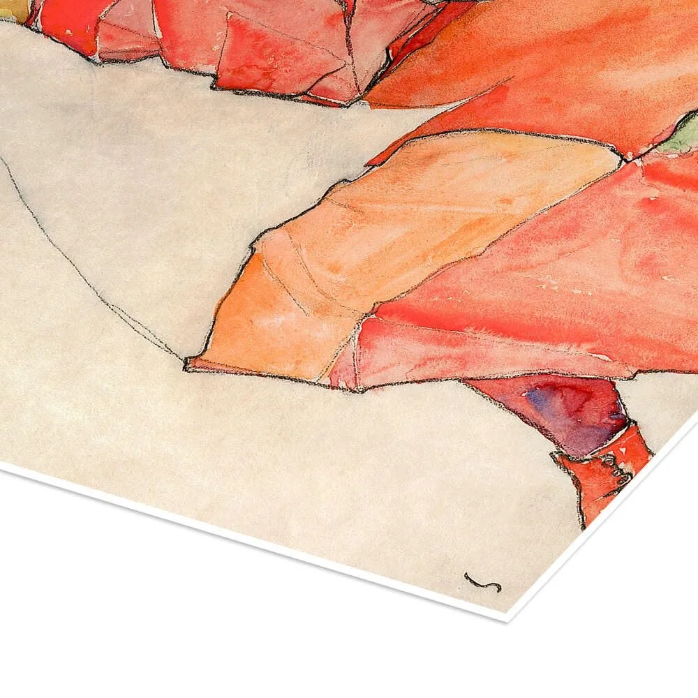Постер Egon Schiele Коленопреклоненная девушка в оранжево-красном платье 50 x 70 см бежевый, фото №3