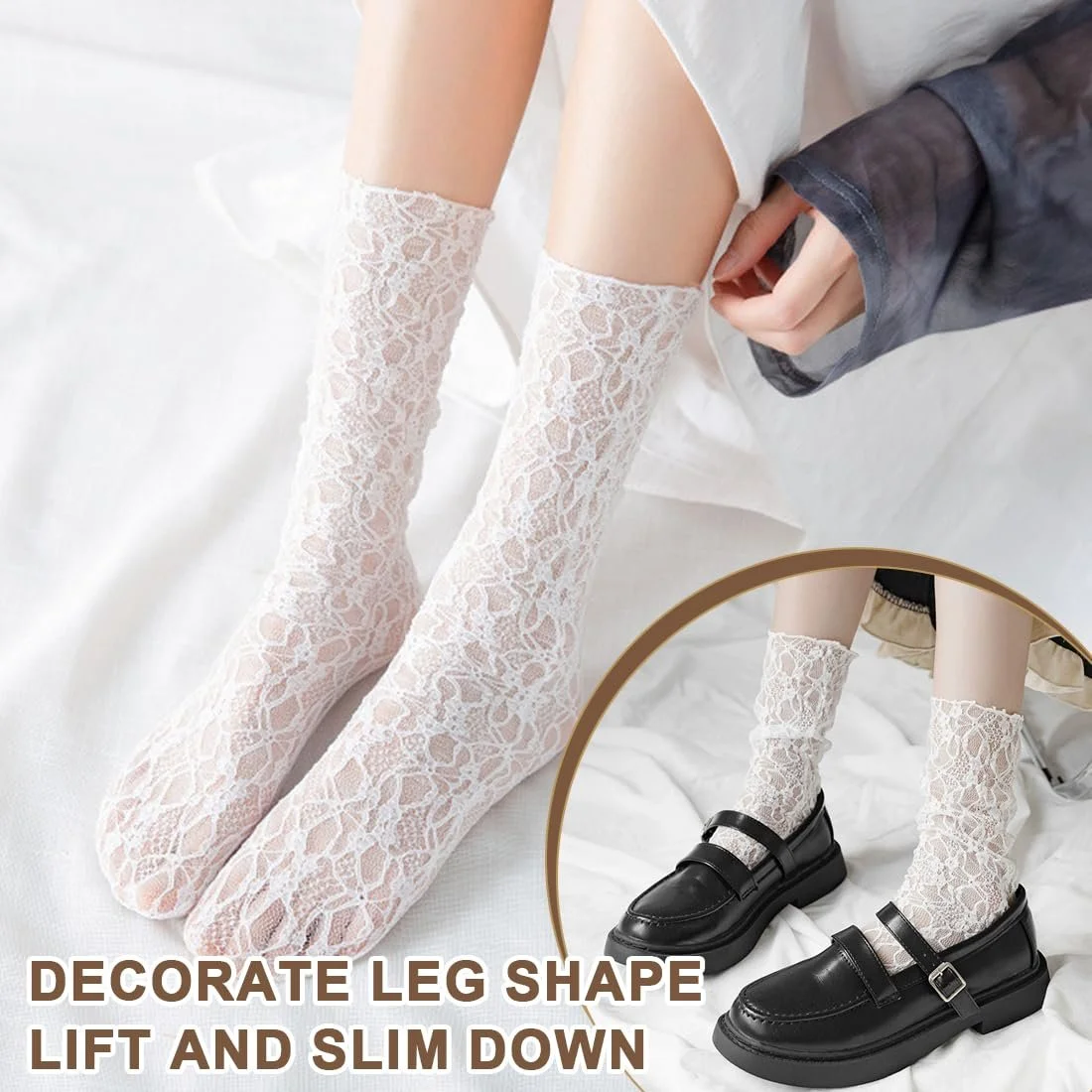 Носки Кружевные (2 пары) Черный, Белый, фото №6