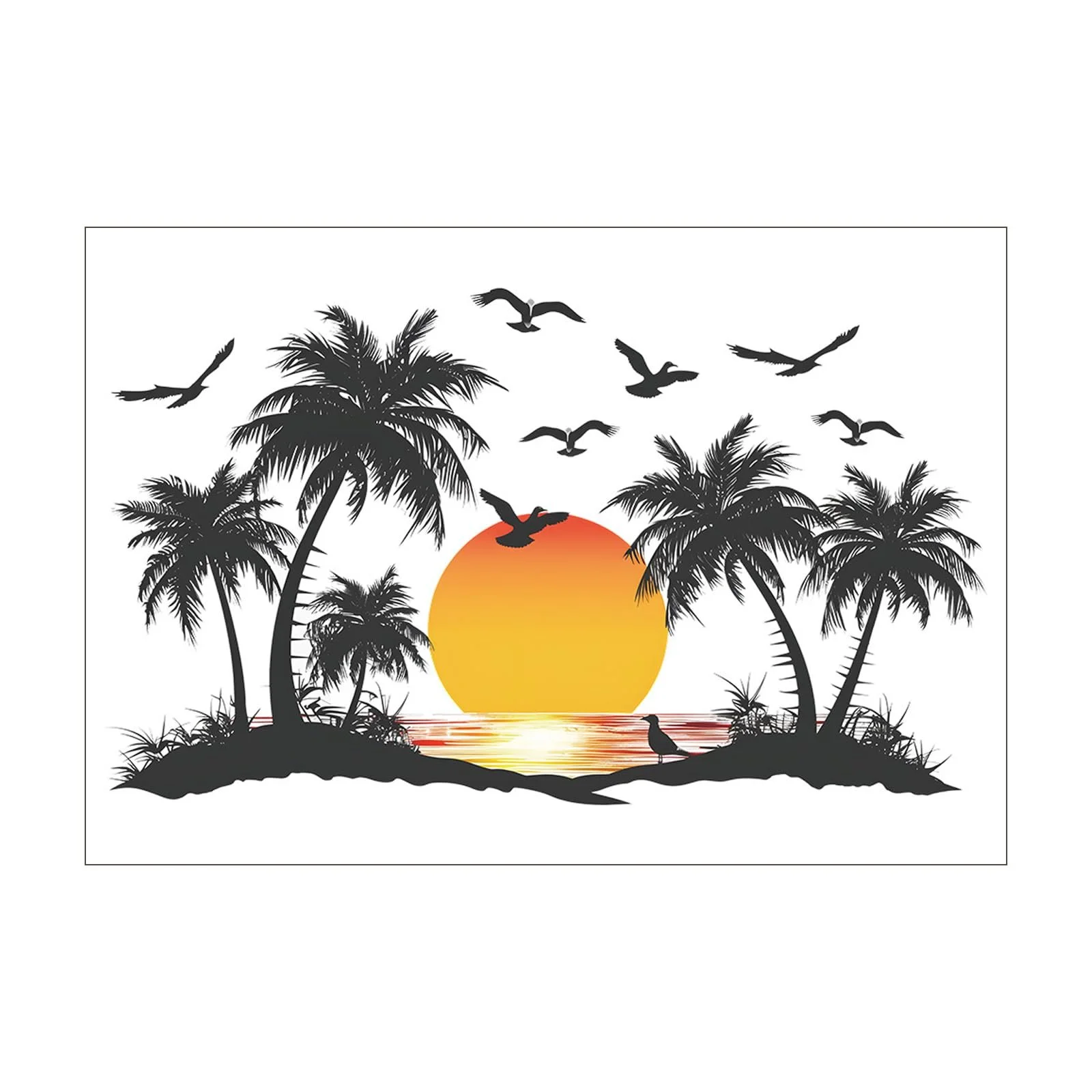 Наклейка на стіну Бохо Пальмове листя Тропічні рослини Птахи, фото №1