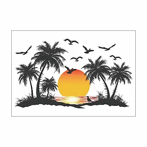 Наклейка на стіну Бохо Пальмове листя Тропічні рослини Птахи - Фото 1