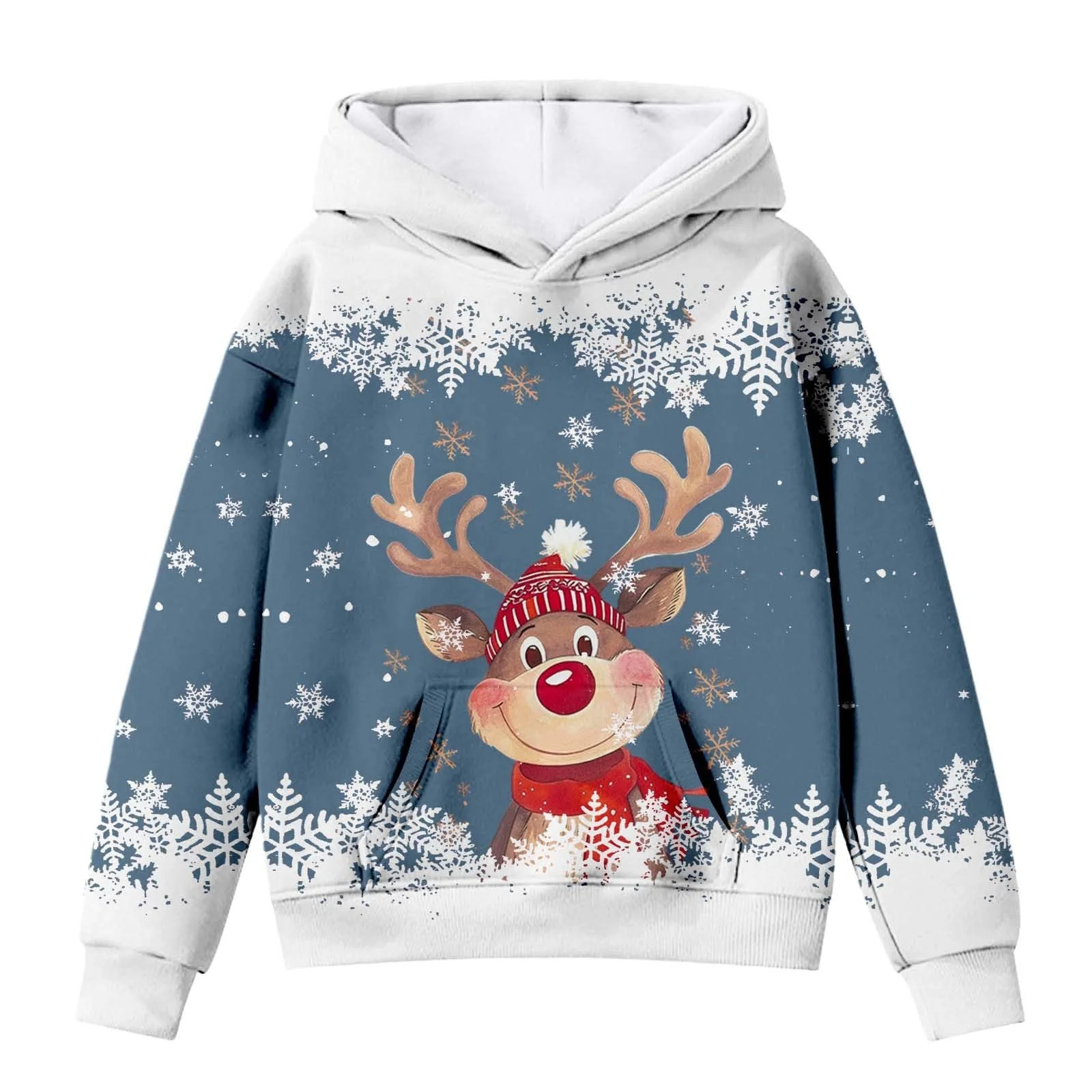 Дитяча Толстовка з капюшоном Зимова з мультяшним оленем для дівчаток, фото №2