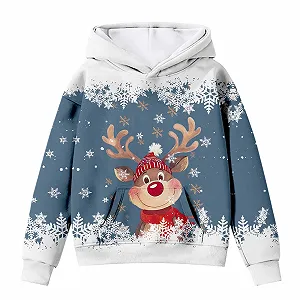 Детская Толстовка с капюшоном Зимняя с мультяшным оленем для девочек и мальчиков, с длинными рукавами synthetic.ua - Фото 1