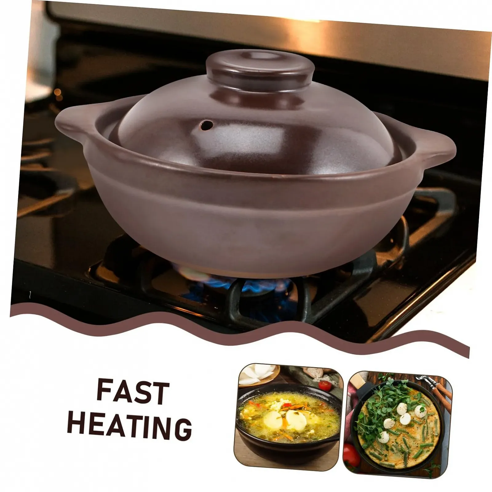 Кастрюля-керамическая VALICLUD с крышкой термостойкая антипригарная коричневая, фото №3