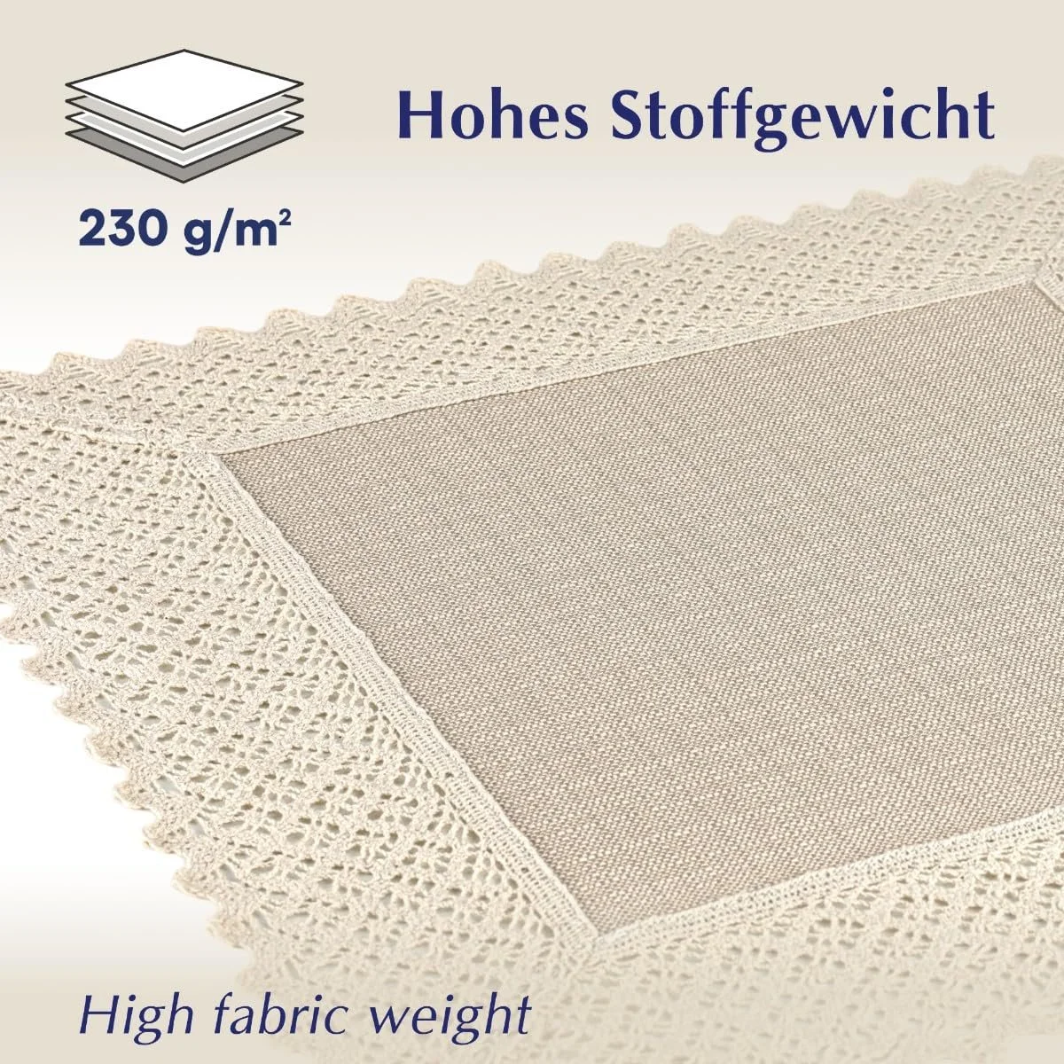 Ранер Linen Look Lace 40 x 80 см 230 г/м² Cotton Polyester Beige / Ecru Mottled, фото №5 Ранер Linen Look Lace 40 x 80 см 230 г/м² Cotton Polyester Beige / Ecru Mottled, фото №5