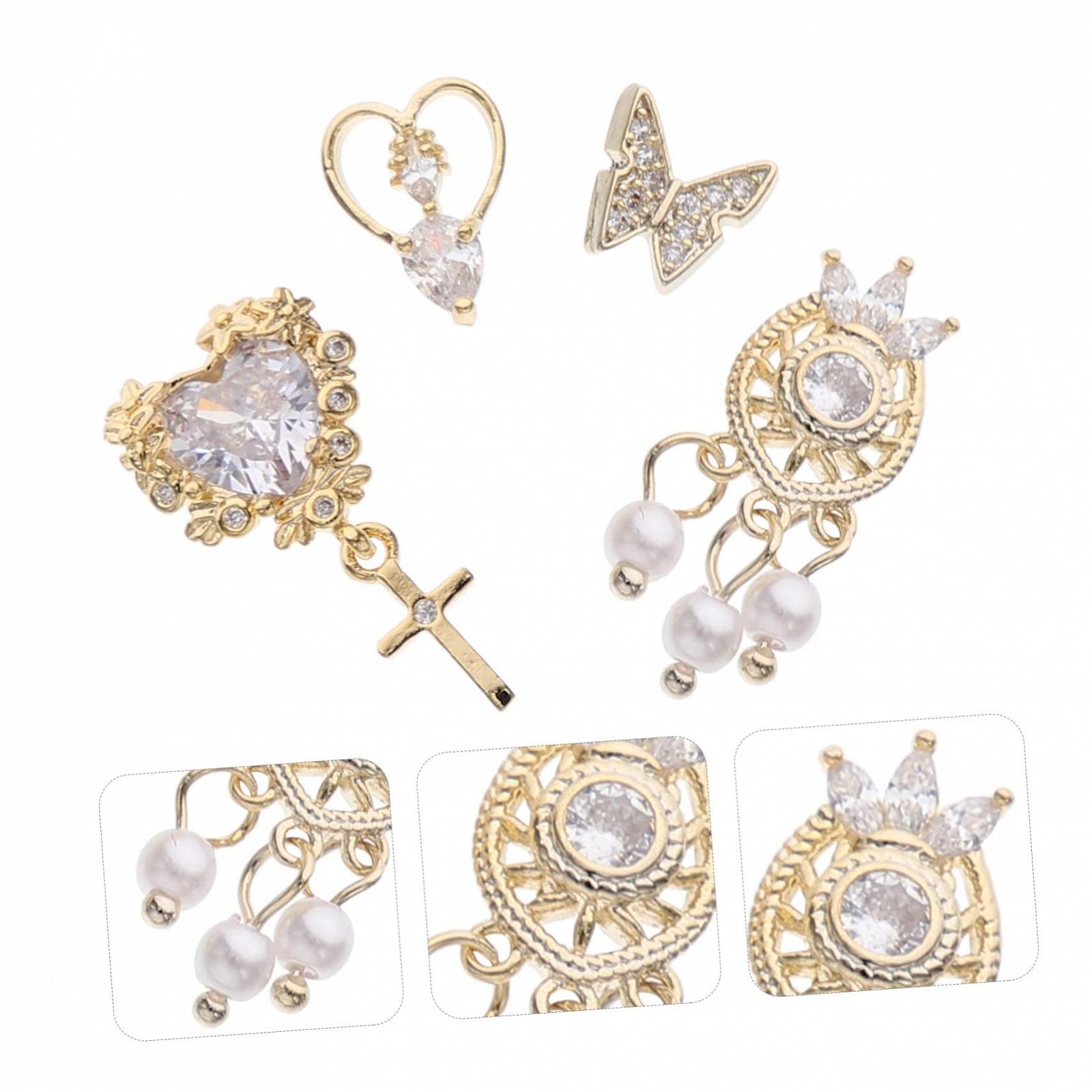 Подвески для ногтей PLAFOPE, 4 шт., аксессуары для ногтей, украшения для ногтей, драгоценные камни для ногтей, наклейки для подвесок для ногтей, изысканный DIY дизайн ногтей, ювелирные изделия для ногтей для девушек, металл, фото №6