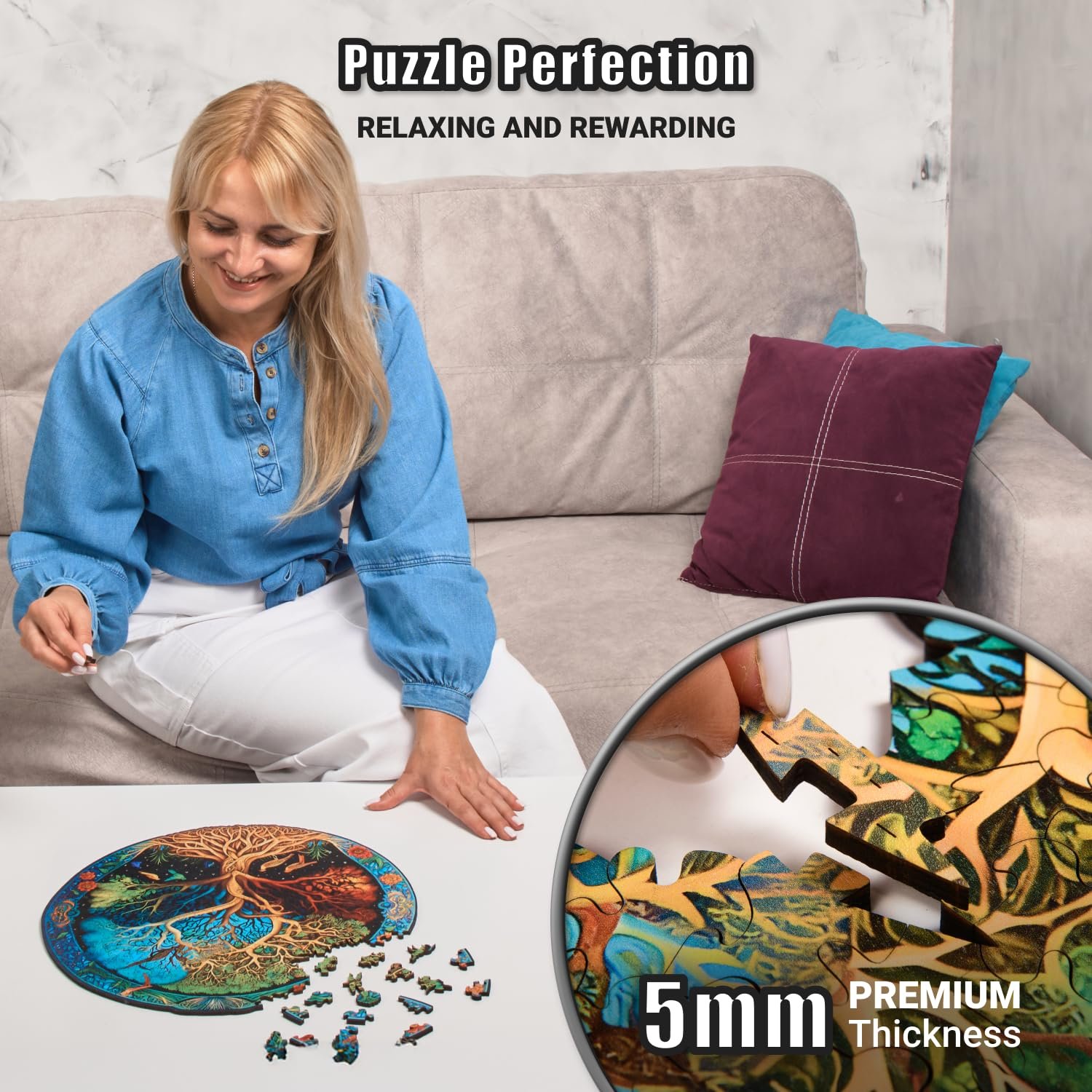 Дерев'яний пазл LEOGOR Eternal Tree of Life 200 деталей 30.2 × 30.5 см Кругла мозаїка, фото №2