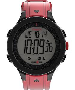 Унисекс часы Timex IRONMAN T200 42 мм - Красный силиконовый ремешок, цифровой циферблат, черный корпус - Фото 1
