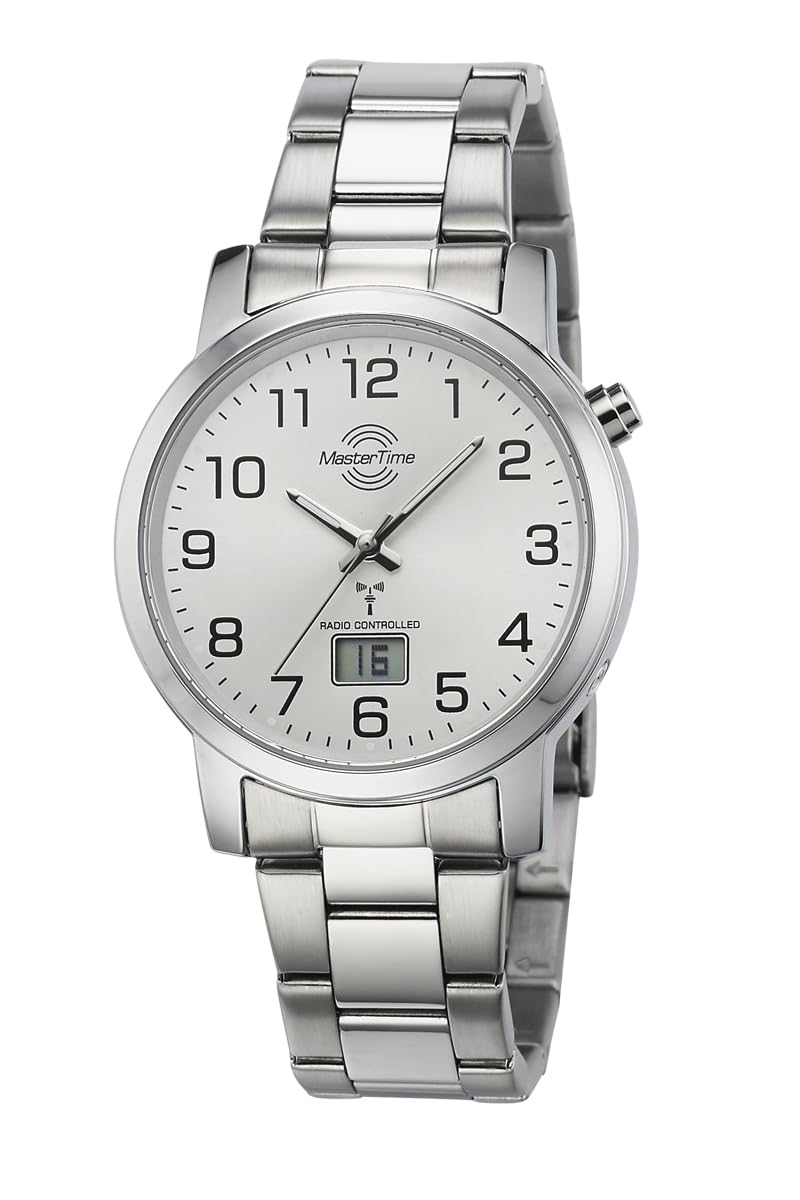 Кварцовий радіокерований чоловічий годинник Master Time Аналогово-цифровий MTGA-10300-12M з браслетом з нержавіючої сталі, сріблястий, фото №1
