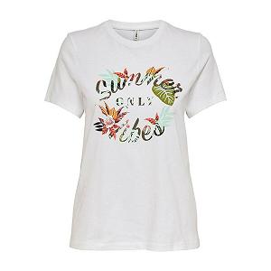 Футболка ONLLOTUS TOP CS JRS 15205678-Bright -Print:SUMMER VIBES ONLY Білий S - Фото 1